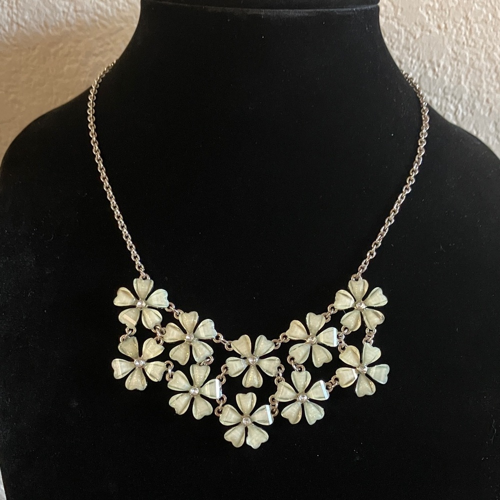 Claire's Silver and Mint Green Floral Sparkle Statement Necklace‎